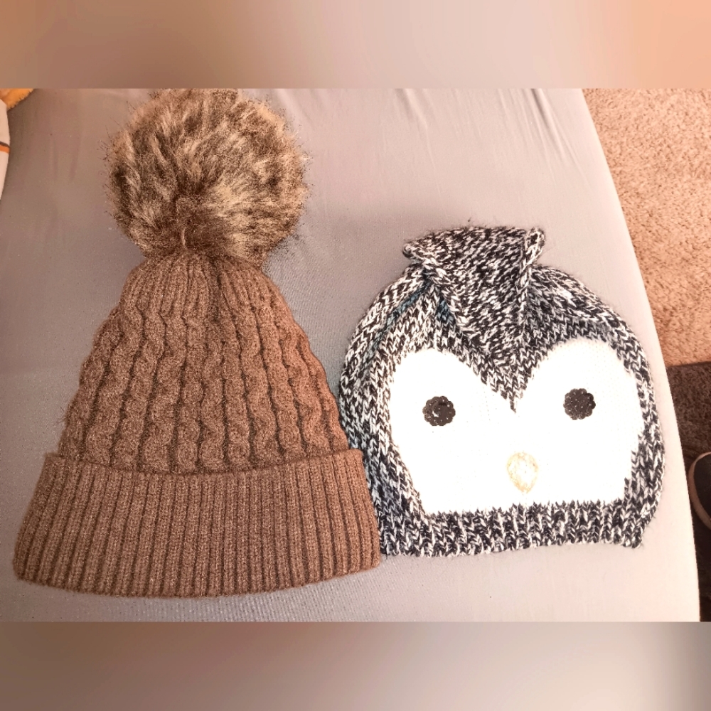 Pair of girls winter hats,  size med/large